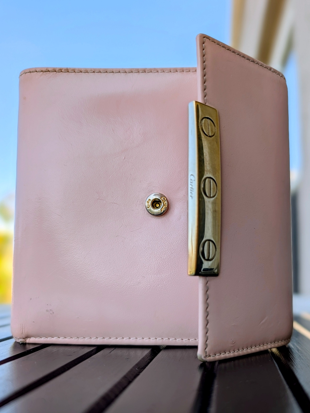 Vintage Cartier Wallet Eternity Rose Pink Leather Trifold Gold Hardware - Picture 4 of 16